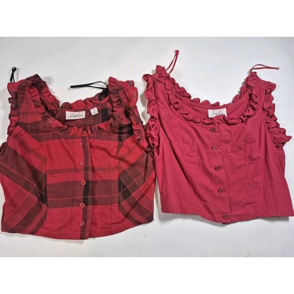 Jaclyn Smith Tops - vintage jaclyn smith Sleeveless Red Plaid Frill Shirt Pair Size 8